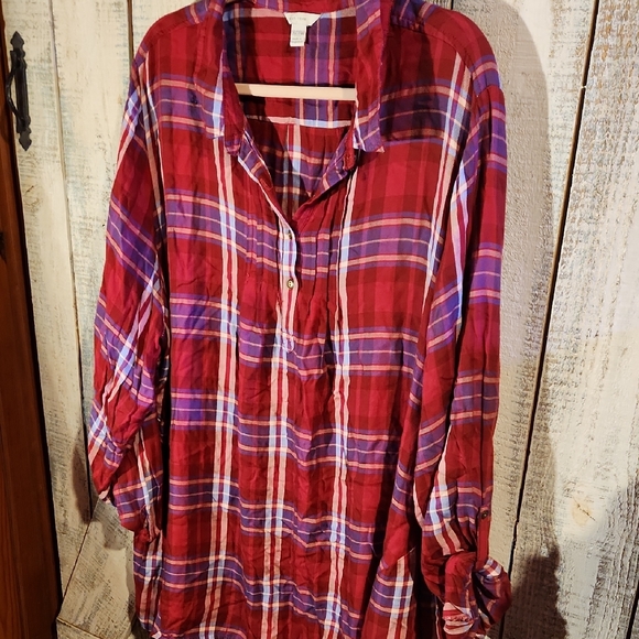 Cato Red and Purple Plaid Button Down Shirt - Picture 1 of 6